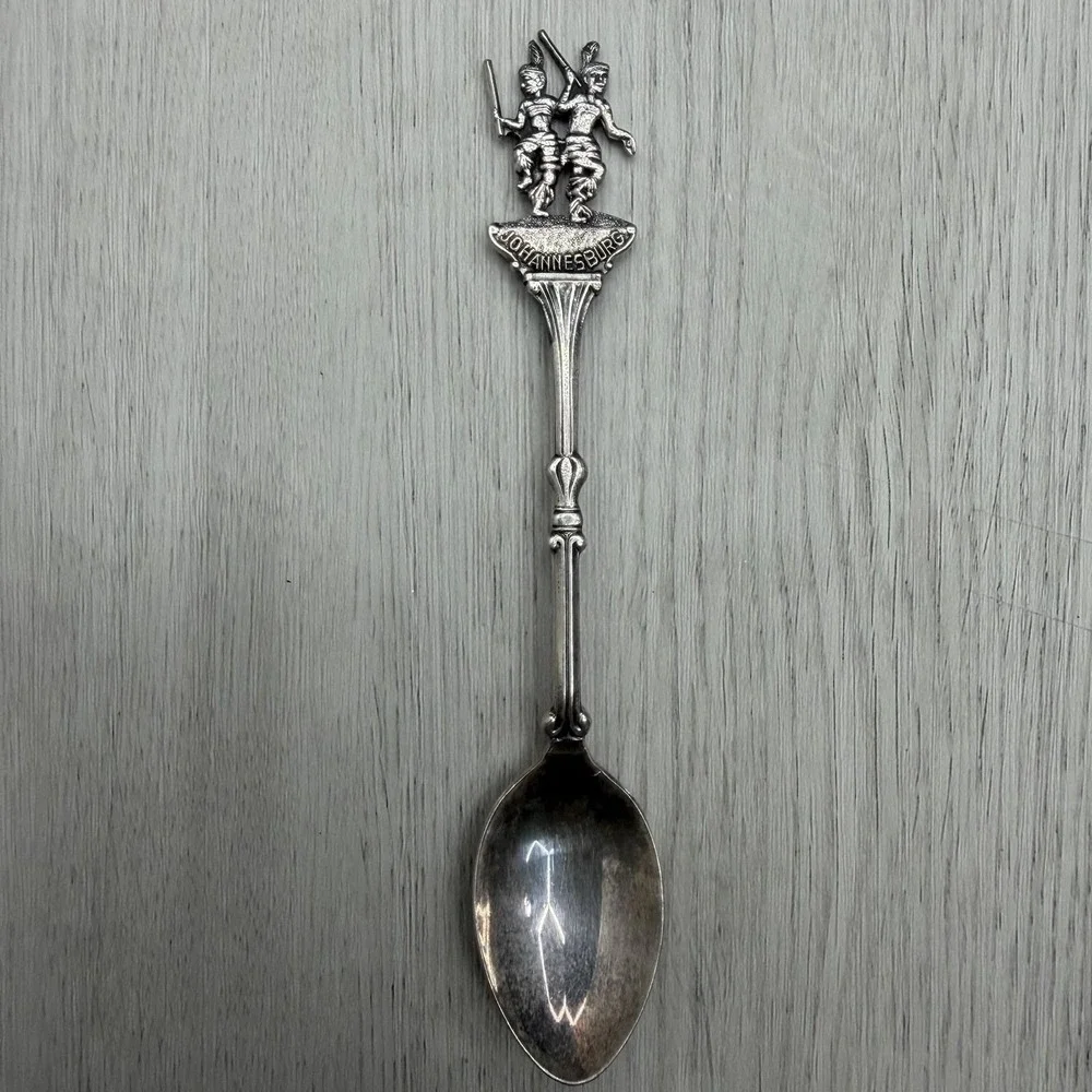 EPNS Johannesburg South Africa Souvenir Spoon Zulu Warrior Finial Vintage
